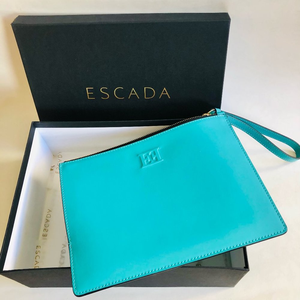 Escada Aqua Leather Clutch - Large - Brand New w/ Tags